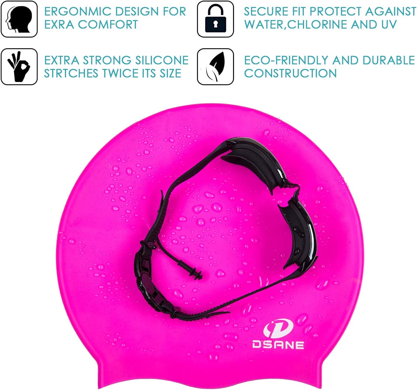 Dsane Extra Large Swimming/Shower Cap for Women and Men,Special Design Swim Cap for Very Long Thick Curly Hair&Dreadlocks Weaves Braids Afros Silicone Keep Your Hair Dry - Image 4