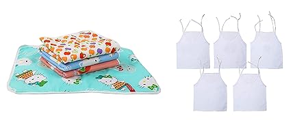 Teri Beri Nappy Changing Mat with Foam Cushioned for Born Baby Sheets (Pack of 4) (0-3 Months) and White Cotton Jhabla (0-6 Months) Pack of 5