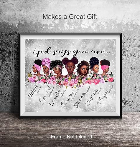 Miniatura 5 de Bible Verses Religious Wall Decor - God Says You Are - African American Women, Black Woman, Girls, Teens - Inspirational Christian Scripture Poster