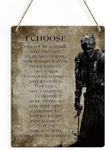 SENJIAN Letrero decorativo de madera de samurái con armadura rústica, retro con texto en inglés "I Choose to Live Be Choice", letrero de madera