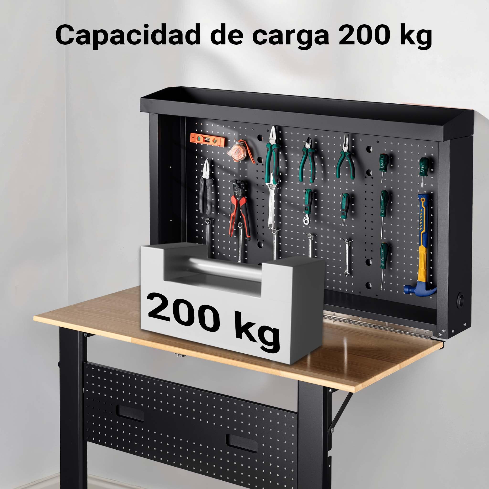 Wiltec Banco de Taller Plegable Montaje en Pared Carga hasta 200 kg Tablero de Mesa de Madera Maciza