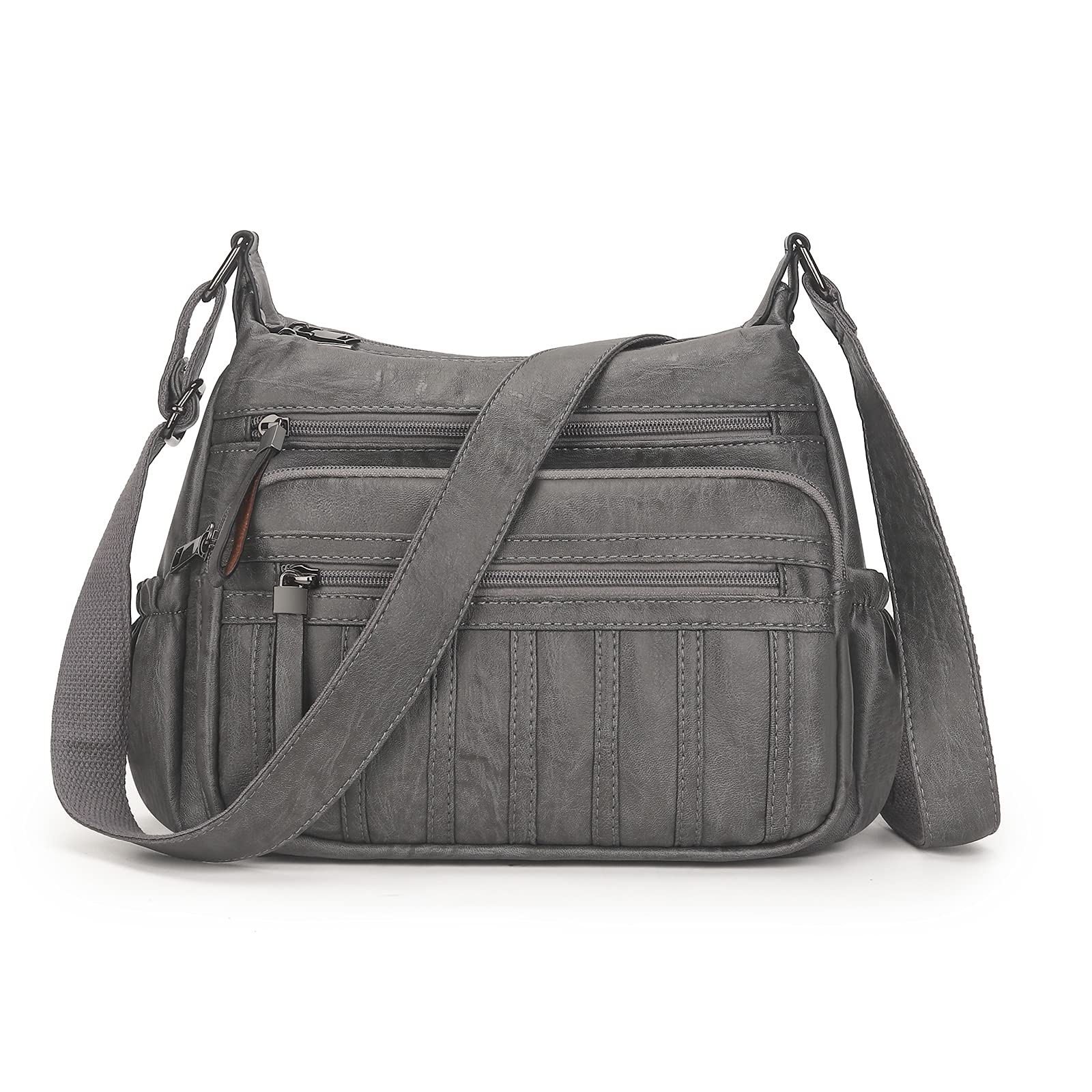 Alovhad Fashion PU Leather Crossbody Bag For Women Shoulder Bag Large Capacity Designer Casual Hobo Tote Bag (Gray)