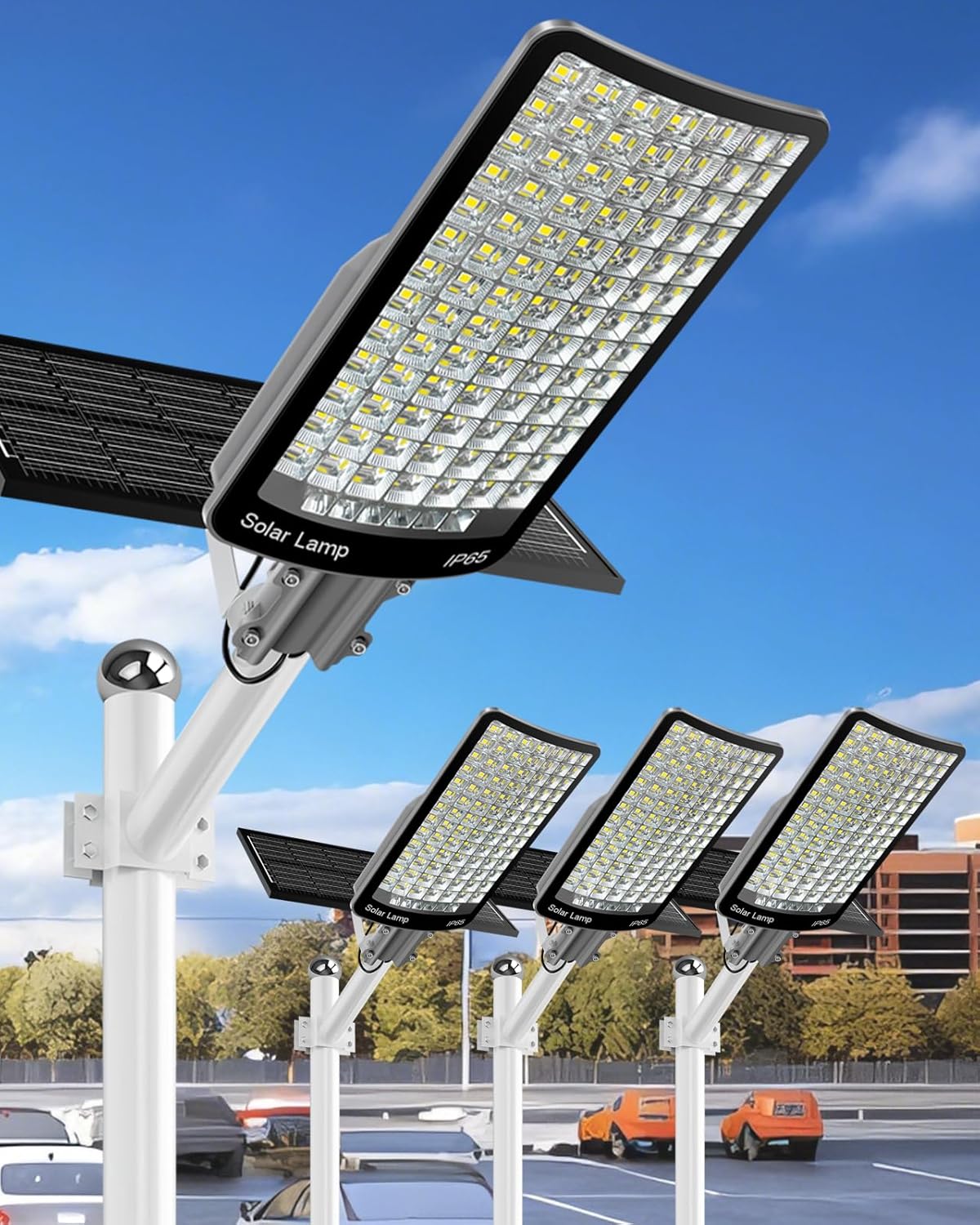 25000W Solar Street Light Outdoor, Solar Lights Outdoor Waterproof IP65, 65000mAh Battery Solar Flood Lights with Remote, Dusk to Dawn Outdoor Solar Light for Parking Lot, Yard (25000W~4PACK)