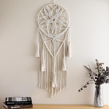 Dream Catcher Large Macrame Boho Wall Hanging Decor Woven Tassels Dream Catcher Decoration for Teen Girl Room Nursery Bedroom Dorm Chic Gift,Beige