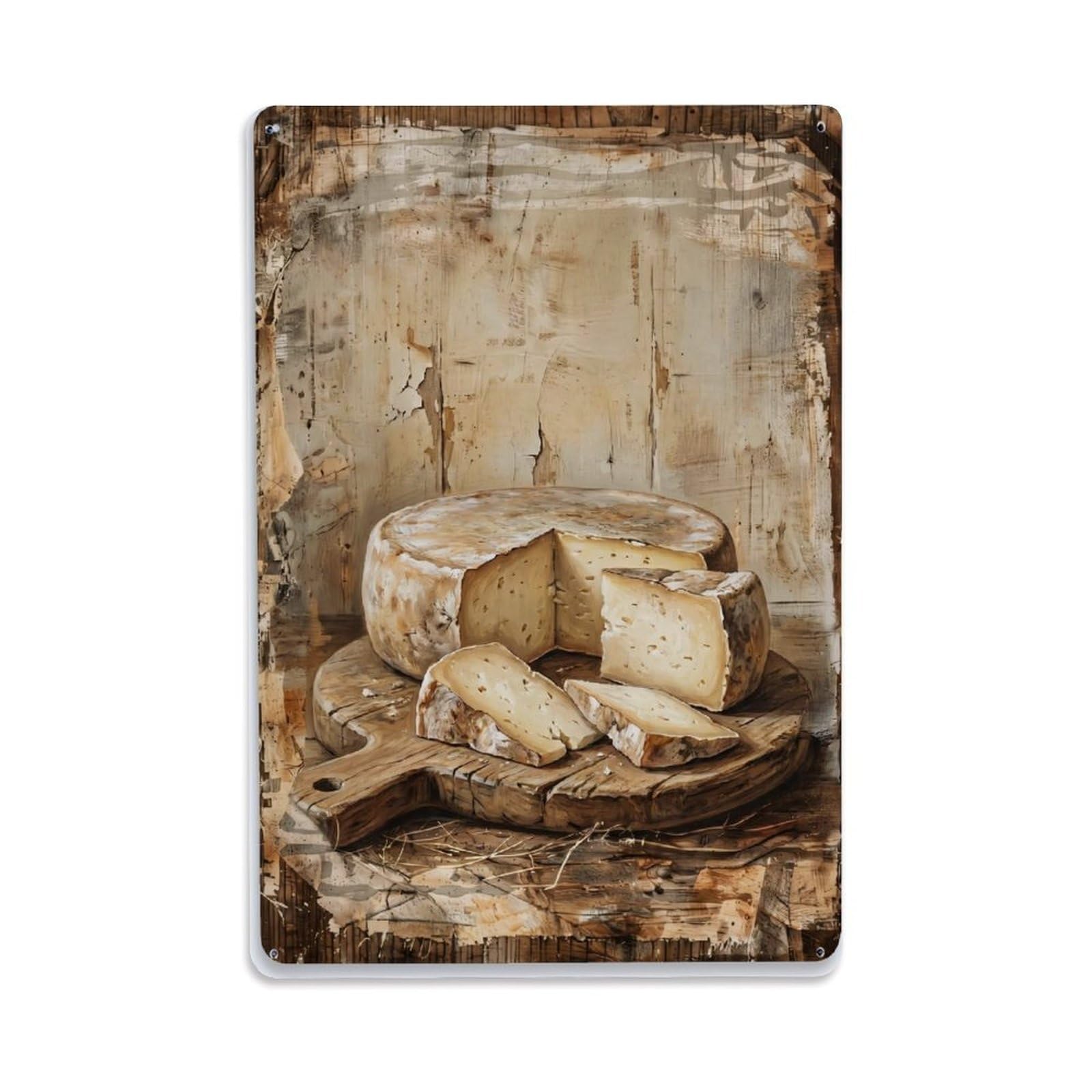 Country Kitchen Cheese Wheel Dairy Countryside Home Vintage Metal Tin Sign Plaque Wall Decor for Cafe, Club, Garden Metal Poster 8x12Inch