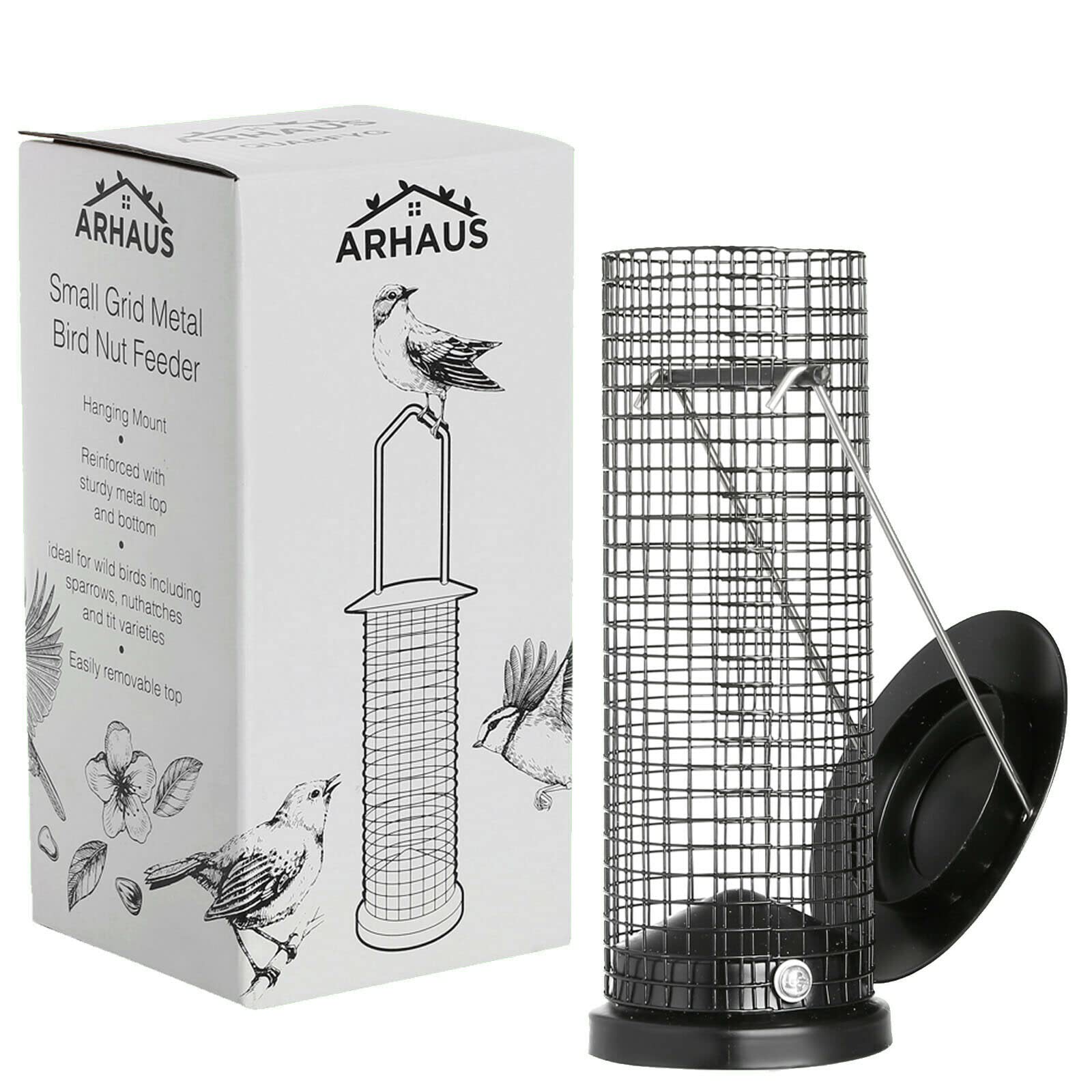 MasterpartWild Garden Bird Peanut Feeder Heavy Duty Metal Hanging Loop Flip Top Easy Fill