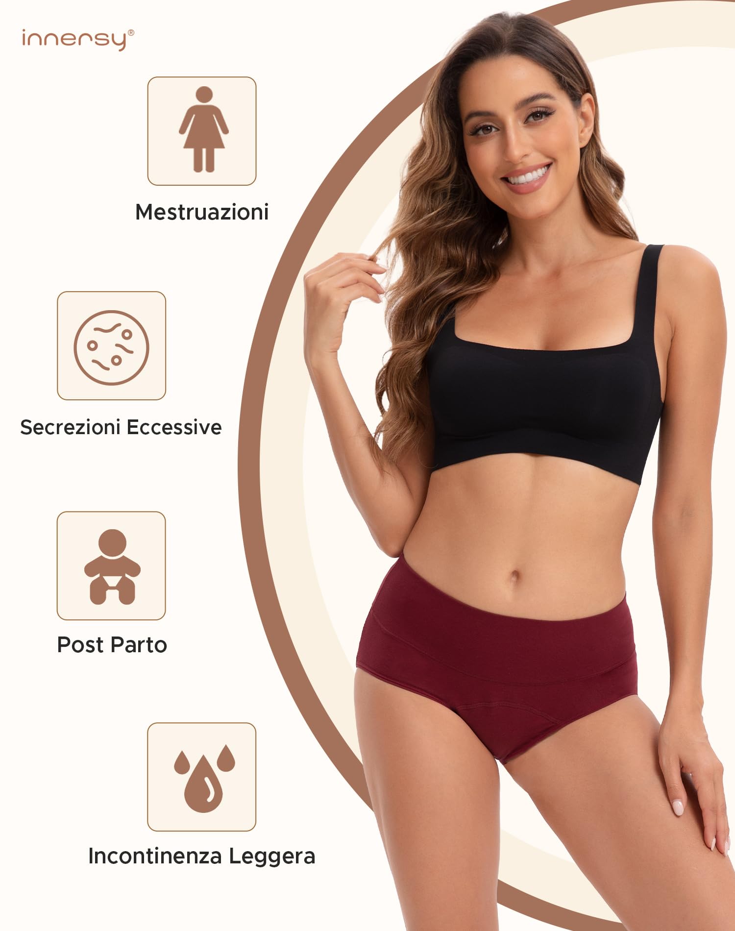 INNERSY Mutande Assorbenti Donna Vita Alta Slip Cotone Ciclo Mestruale Intimo Post Parto Pacco da 3