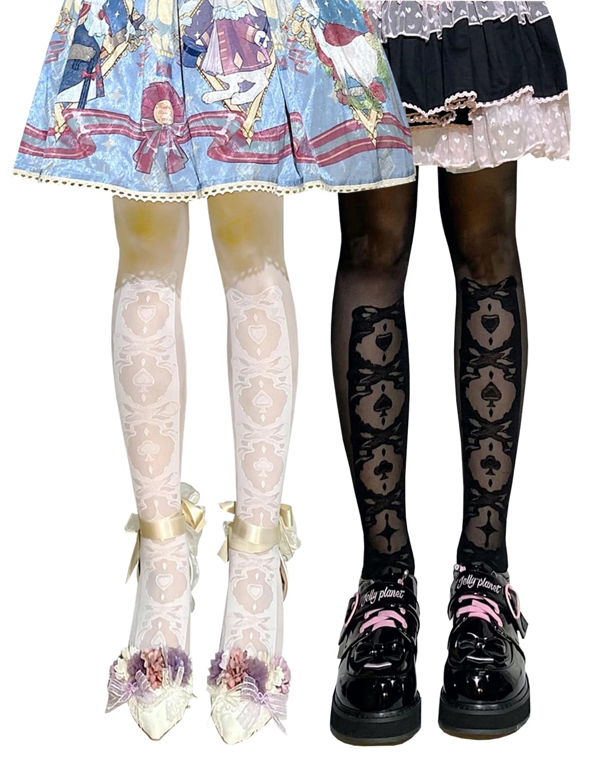 Anlaey Women's Knee High Fishnet Socks Mesh Net Trouser Socks Lolita Fishnets Sheer Tights Cosplay Costumes Stockings 2 Pairs