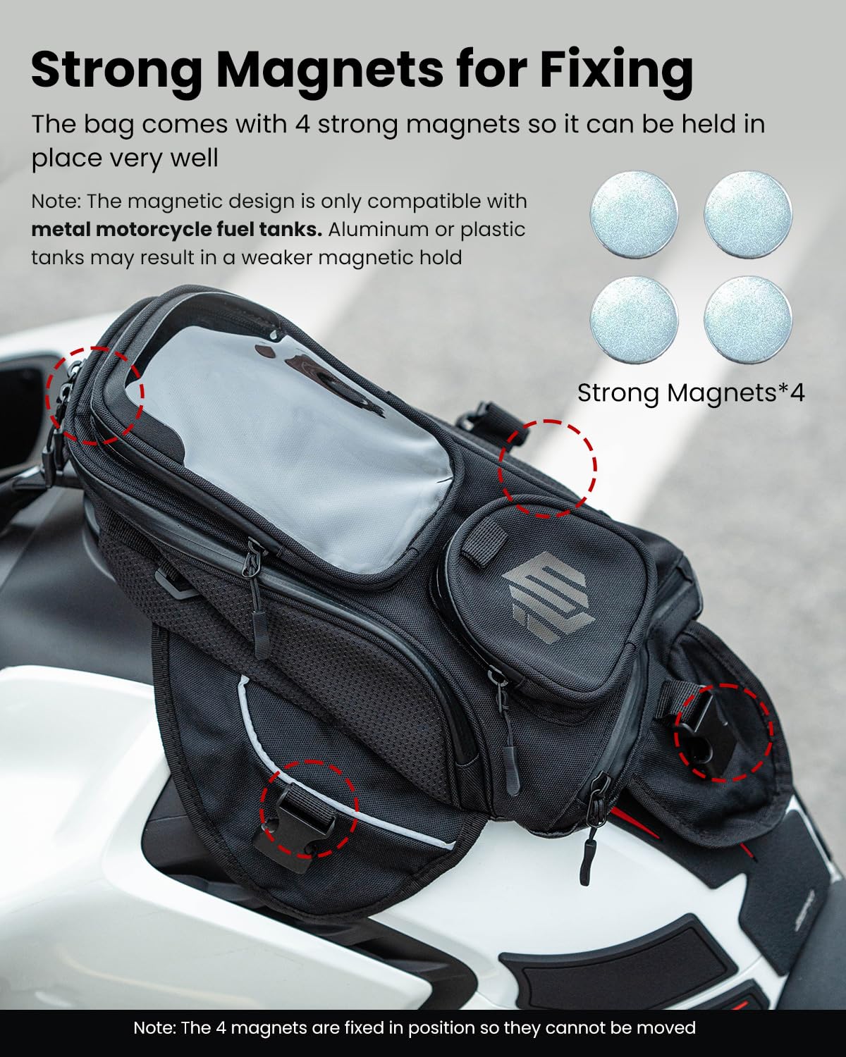 ILM Torba na zbiornik motocykla Oxford Saddle czarna torba na motocykl z mocną magnetyczną torbą