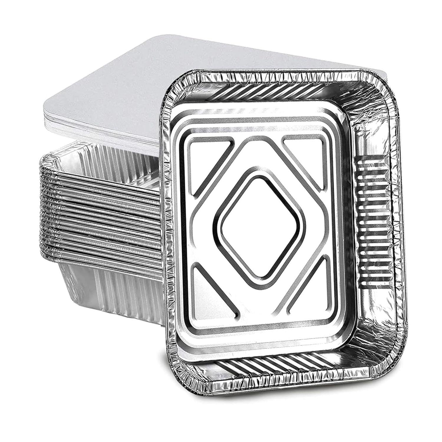 10 Pack Aluminium Foil Trays with Lids Containers Strong and Large Tin Foil Food Take Away Container Disposable Food Take Out Box with Lid|1 Litre Square |, Silver