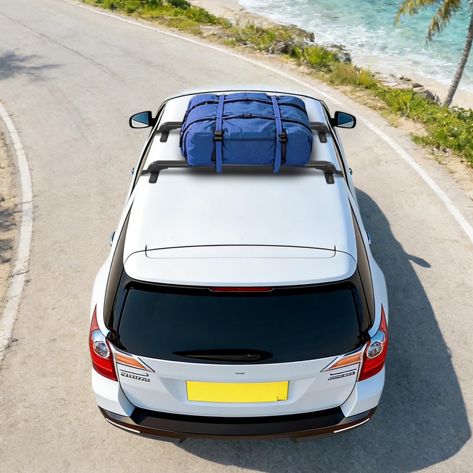 Lot de 2 barres de toit universelles pour voiture avec serrure, en aluminium, pas de perçage nécessaire, avec serrure, pour véhicules avec 4 ou 5 portes