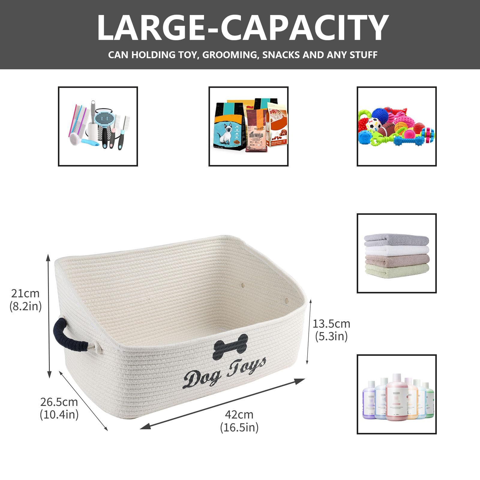 Morezi Cestino trapezoidale per animali domestici, adatto per cani e gatti, cuccioli, corda di cotone lavabile con manici, pieghevole, facile da spostare – Beige