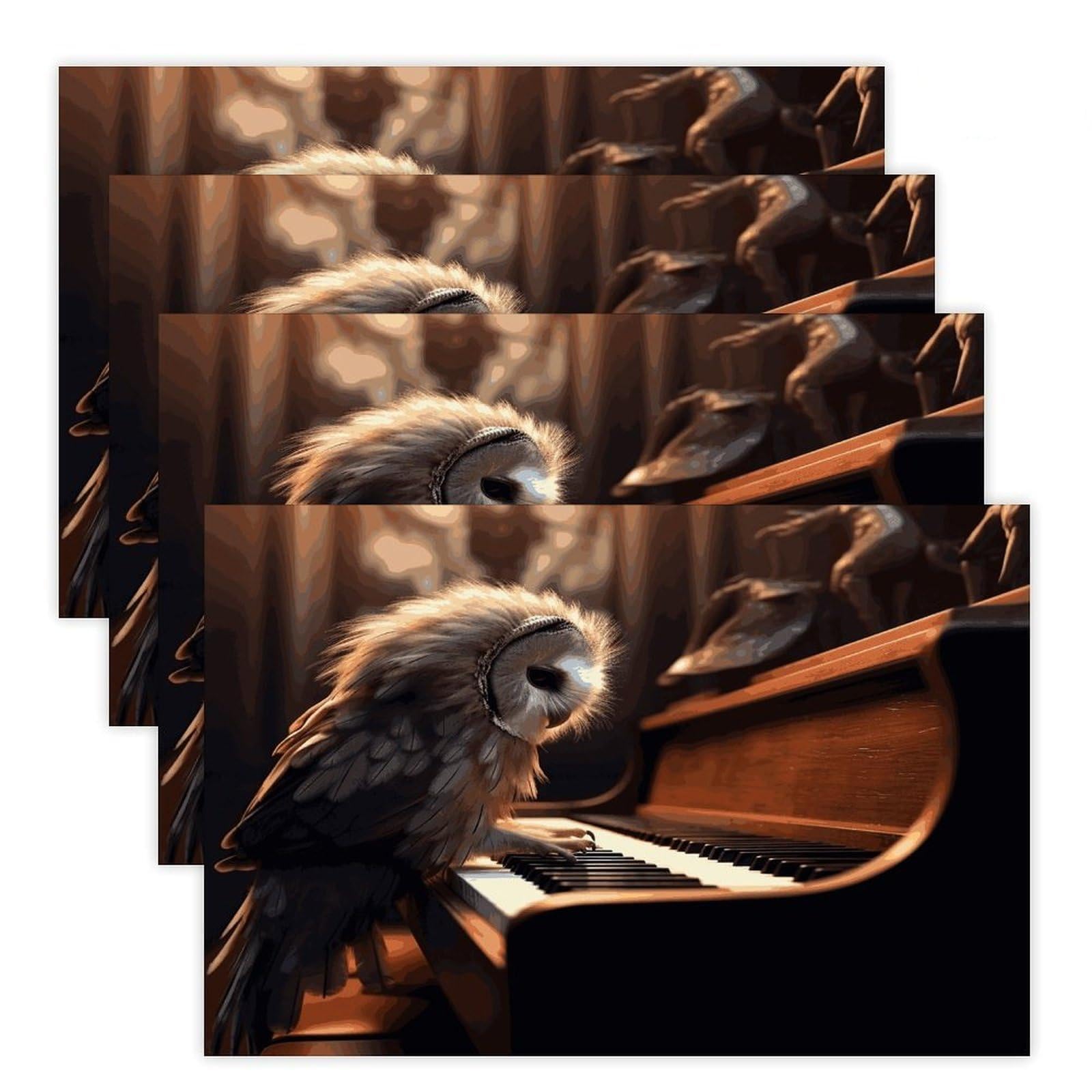 Owl Plays Piano Placemats Heat-Resistant Washable Place Mats Anti Slip Dining Table Place Mats Wipeable Dining Table Mats Kitchen Decoration Placemats 17.7’’×11.8’’