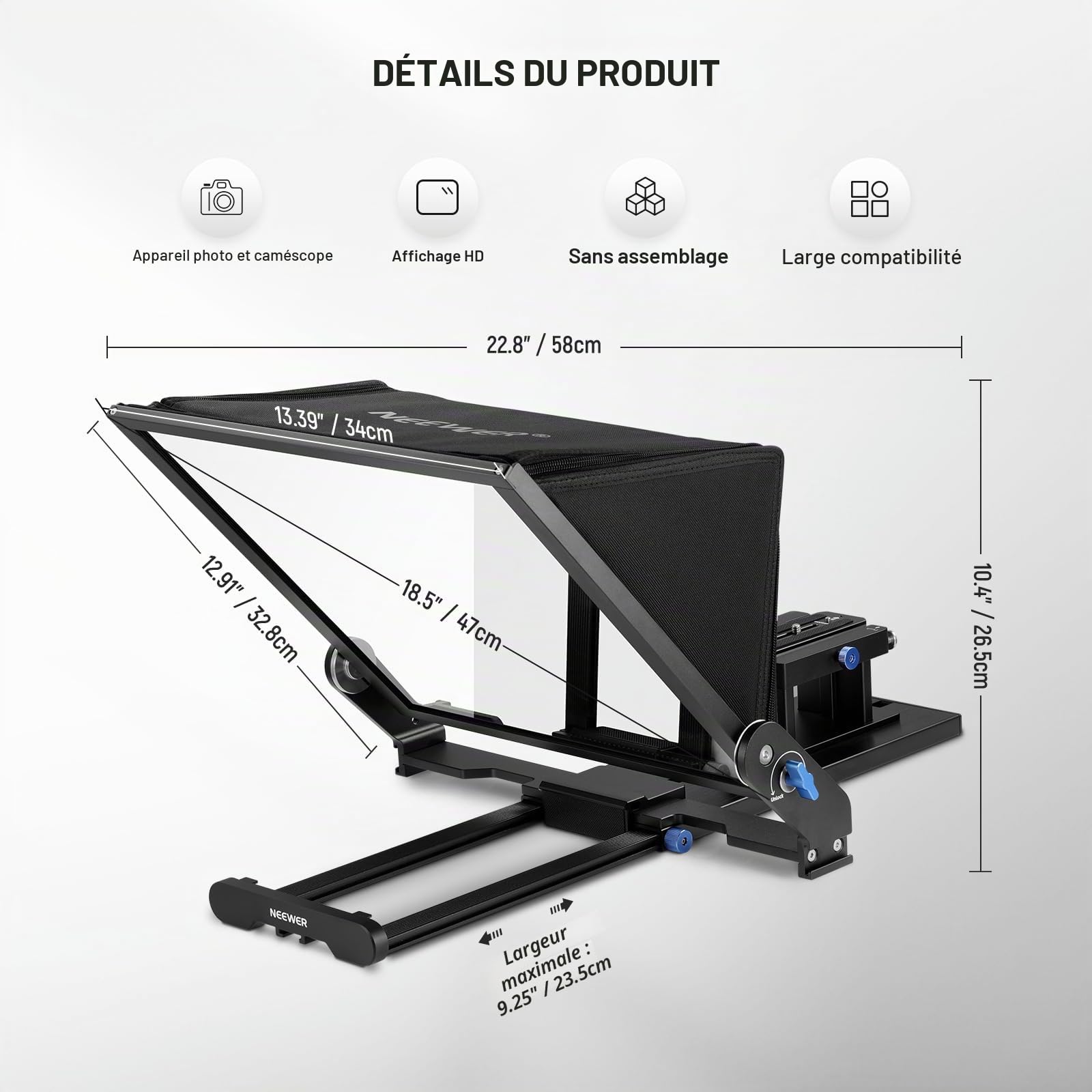 NEEWER Teleprompteur X17 II avec Télécommande Contrôle,17" HD | Cadre Métal,Plateau Rapide Amélioré,Compatible avec Manfrotto 501PL iPad iPhone,Charge Max 20kg,Sans Montage
