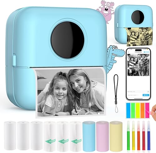 Miniatura 1 de HuiJuKeJi Mini impresora térmica sin tinta con 10 rollos de papel térmico, bolígrafo de color para iOS y Android, impresora de bolsillo Bluetooth,