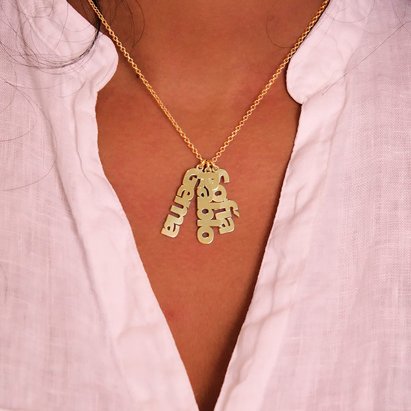 Collar con Nombre Personalizado Plata Chapado en Oro 18K - Colgante con Nombre Joya Personalizada Navidad, Aniversario, Día de la madre - Ideas de Regalos de Cumpleaños para Mujer, Niña, Madre, Hija