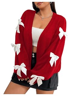 Womens Plus Size Bow Cardigan Sweater Open Front Long Sleeve Drop Shoulder Sweaters Knitted Cardigan