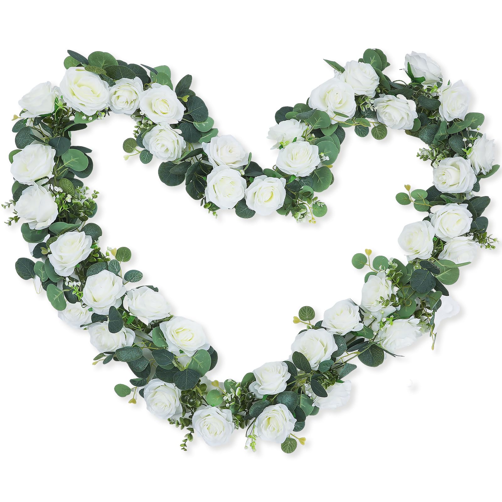Hotop 10 Pcs 98 ft Artificial Eucalyptus Flower Garland with White Roses Wedding Arch Flower Garland Greenery White Rose Garland Floral Vines for Wedding Table Centerpieces Party Backdrop Wall Decor