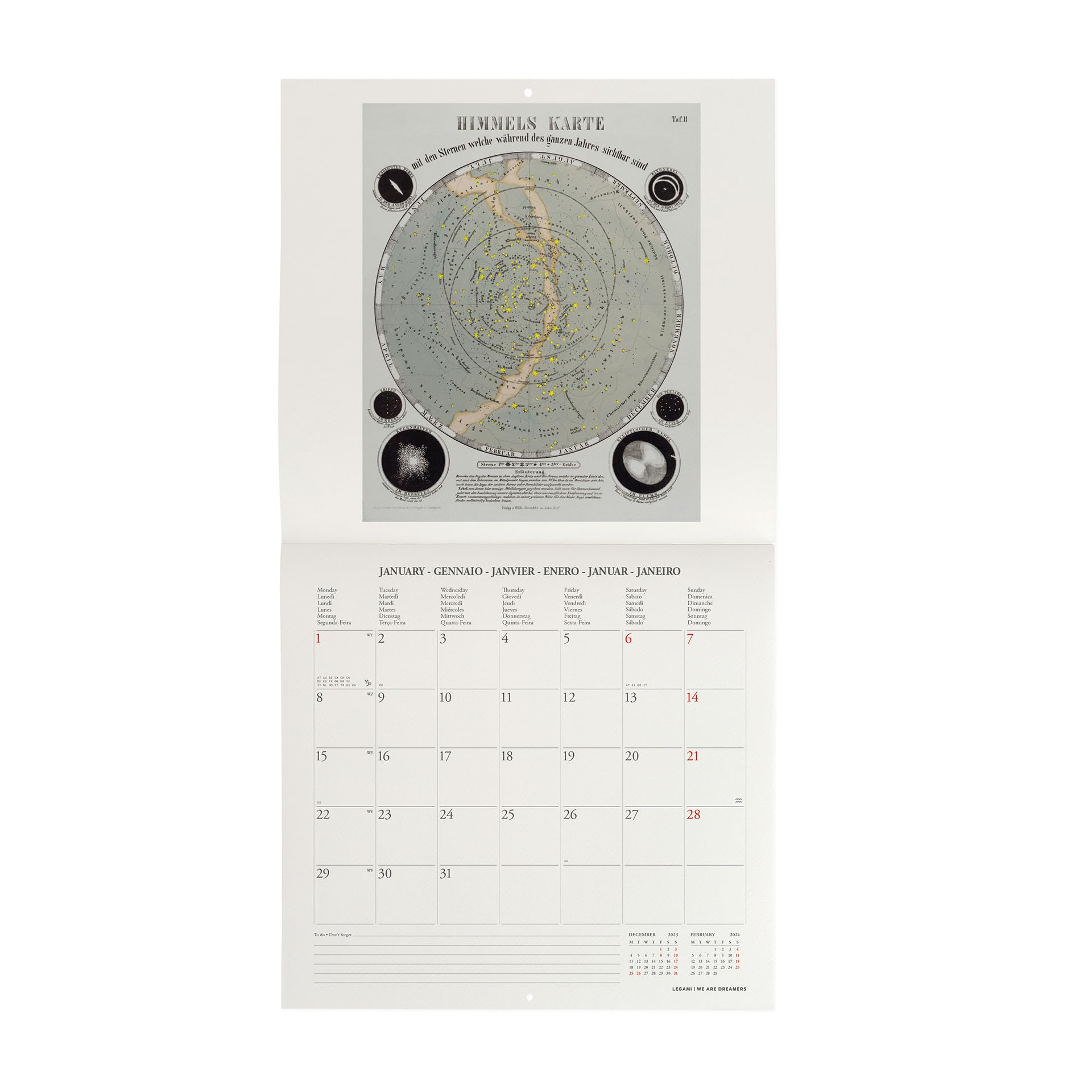 Legami - Wall Calendar 2024, 12 Months and Annual Planner, Space for Notes and Notes, Number of the Week, 6 Languages, Zodiac Signs and International Holidays, Single Cellophaning, 30x29 cm - Image 2
