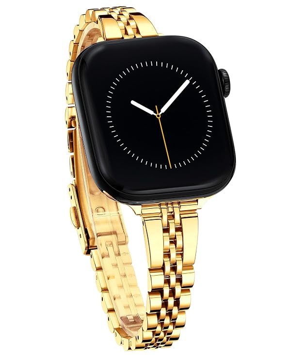 Thin Watch Band for Apple Watch Series 11, 10, 9, 8, 7, 6, 5, 4, 3, 2, 1 and SE 3/2/1 for Women, Dressy Stainless Steel Metal Band for Apple Watch 44mm 45mm 46mm for iWatch Gold by Memori Planet - Used condition - US$18.75