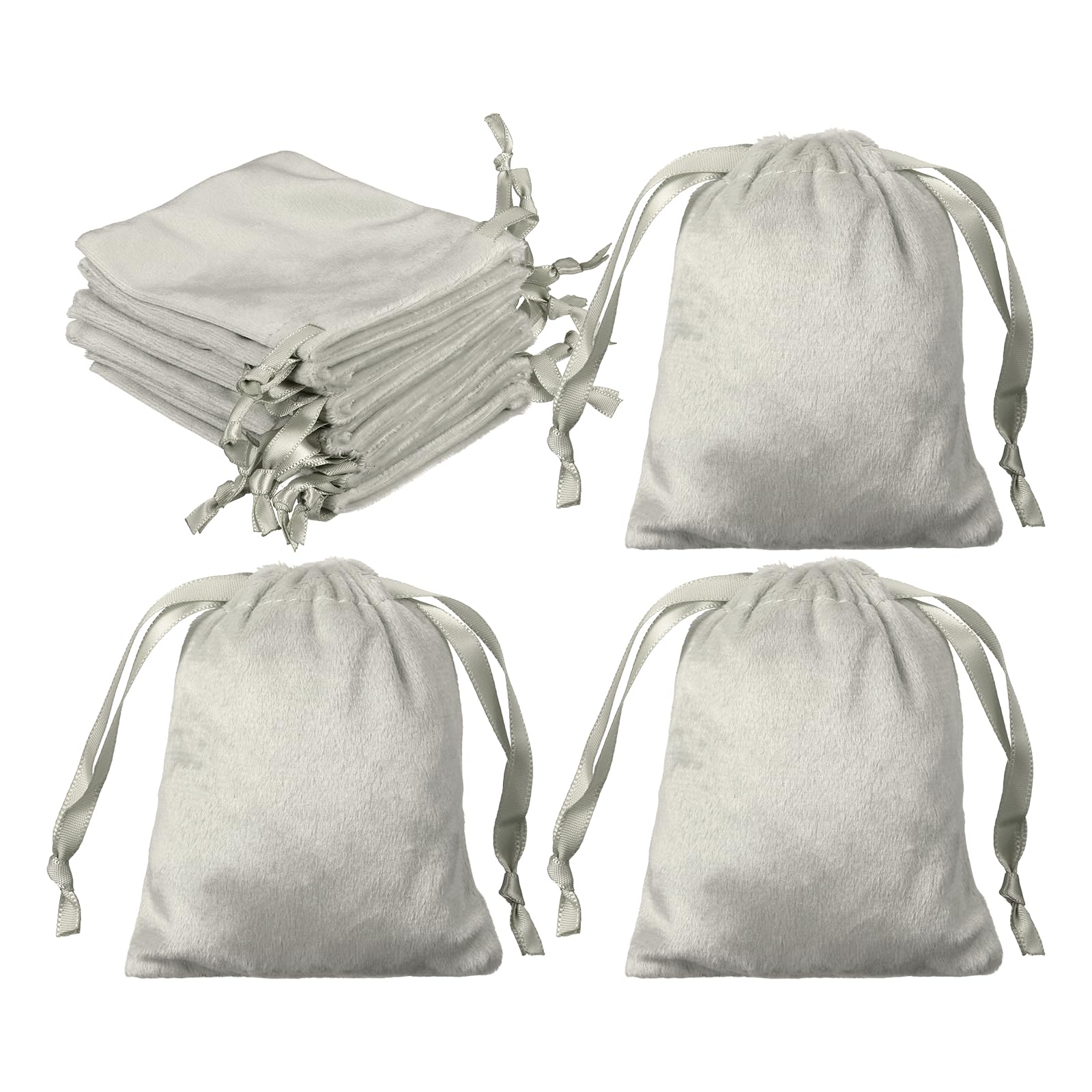 sourcing map 20Pcs Velvet Drawstring Bags, 8 x 10cm Small Jewelry Pouches, Velvet Gift Bags with Drawstrings for Earrings, Rings, Wedding Favors, Party Favors, Storage, Gray