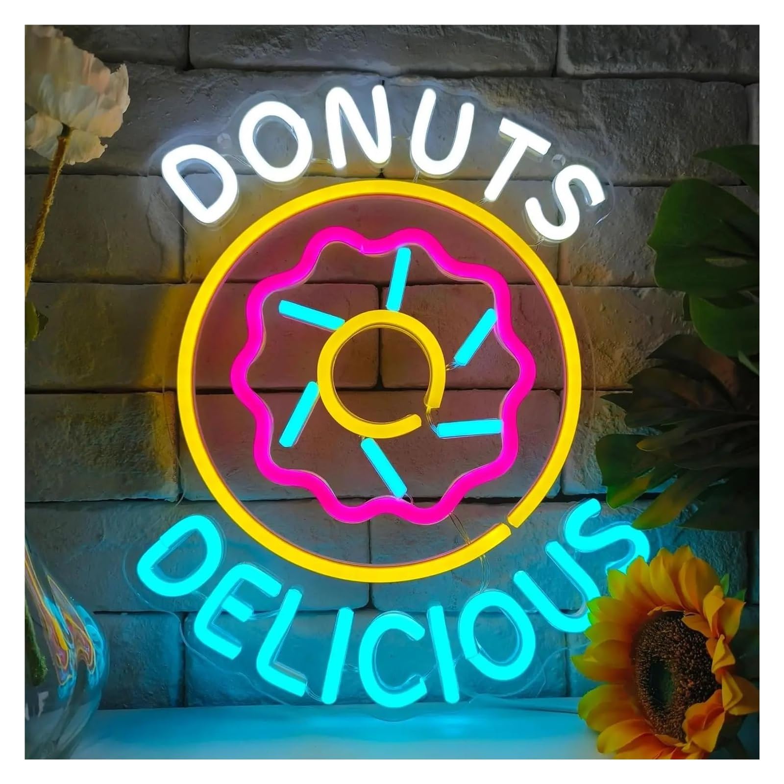 LEMST Signs Lamp Delicious Donuts Neon Sign Neon Light USB Light Up Sign for Bakery Shop Sign Candy Shop Decoration 27.5x34cm