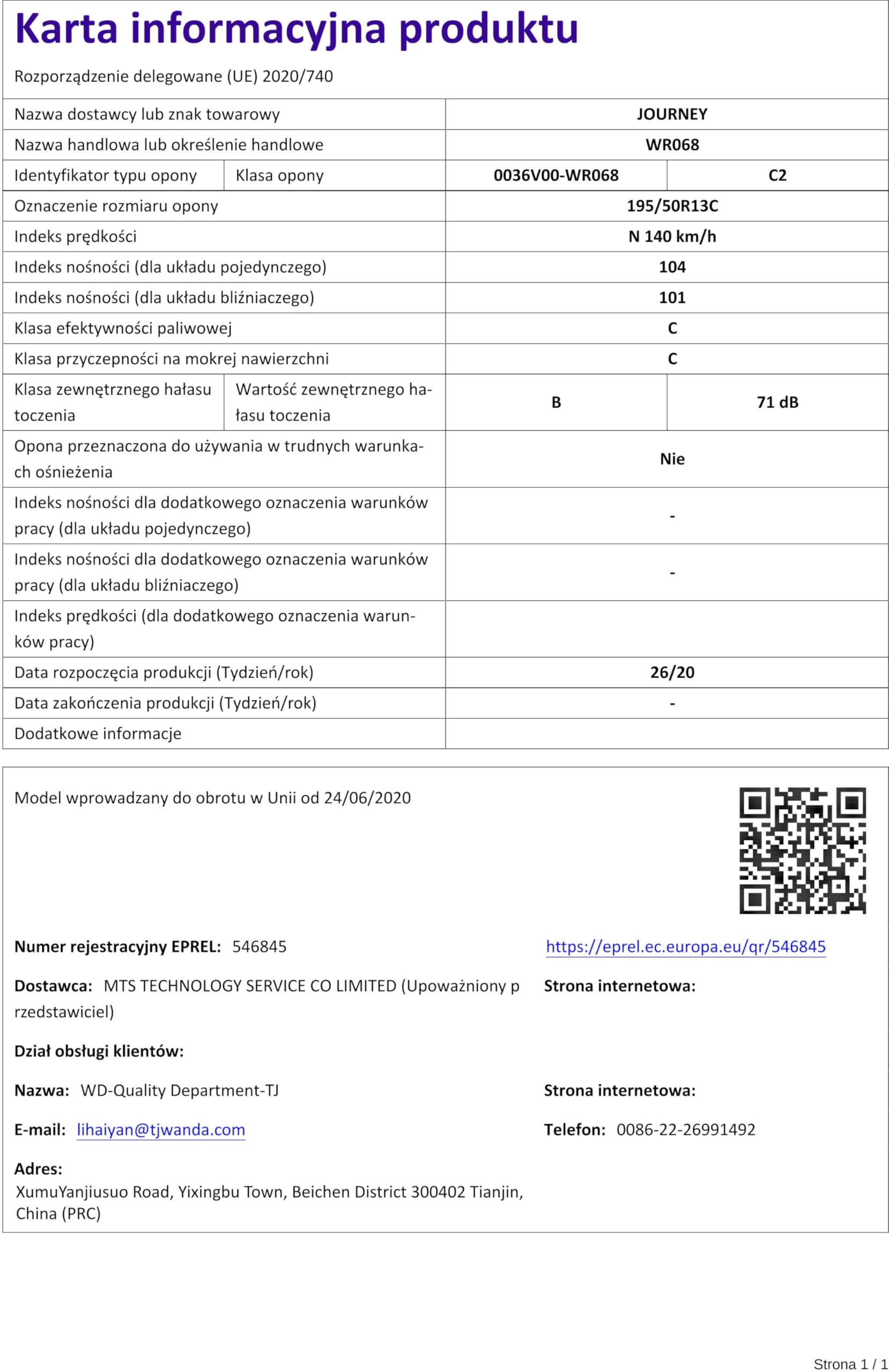 E.T. Reifen für Wohnmobil Journey WR068 195/50R13C