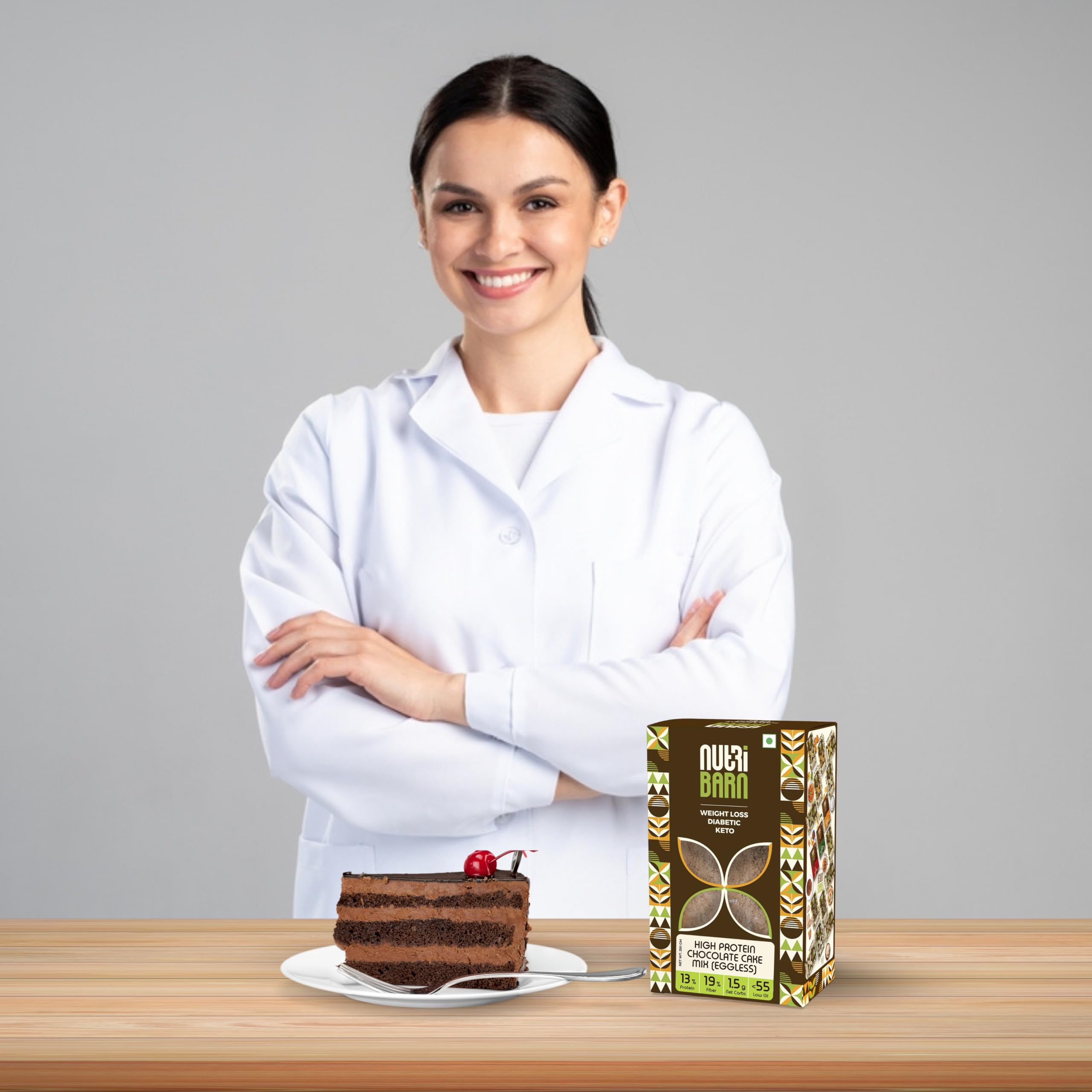 Nutribarn Keto Chocolate Sponge Cake Pre-Mix,250 Gms,1 Pack,2.8g Net Carb & 6g High Protein/Slice,Identical to Regular Cake, Ultra Low Carb, High Fibre, Low GI, For Keto Diet & Weight Loss 4