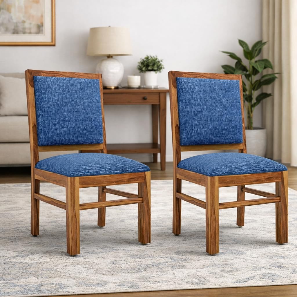 KENDALWOOD Furniture Solid Sheesham Wood Dining & Study Chair | Multipurpose Chair Set of 2 | Finish Color:- Honey Finish with Blue Cushions-image-37