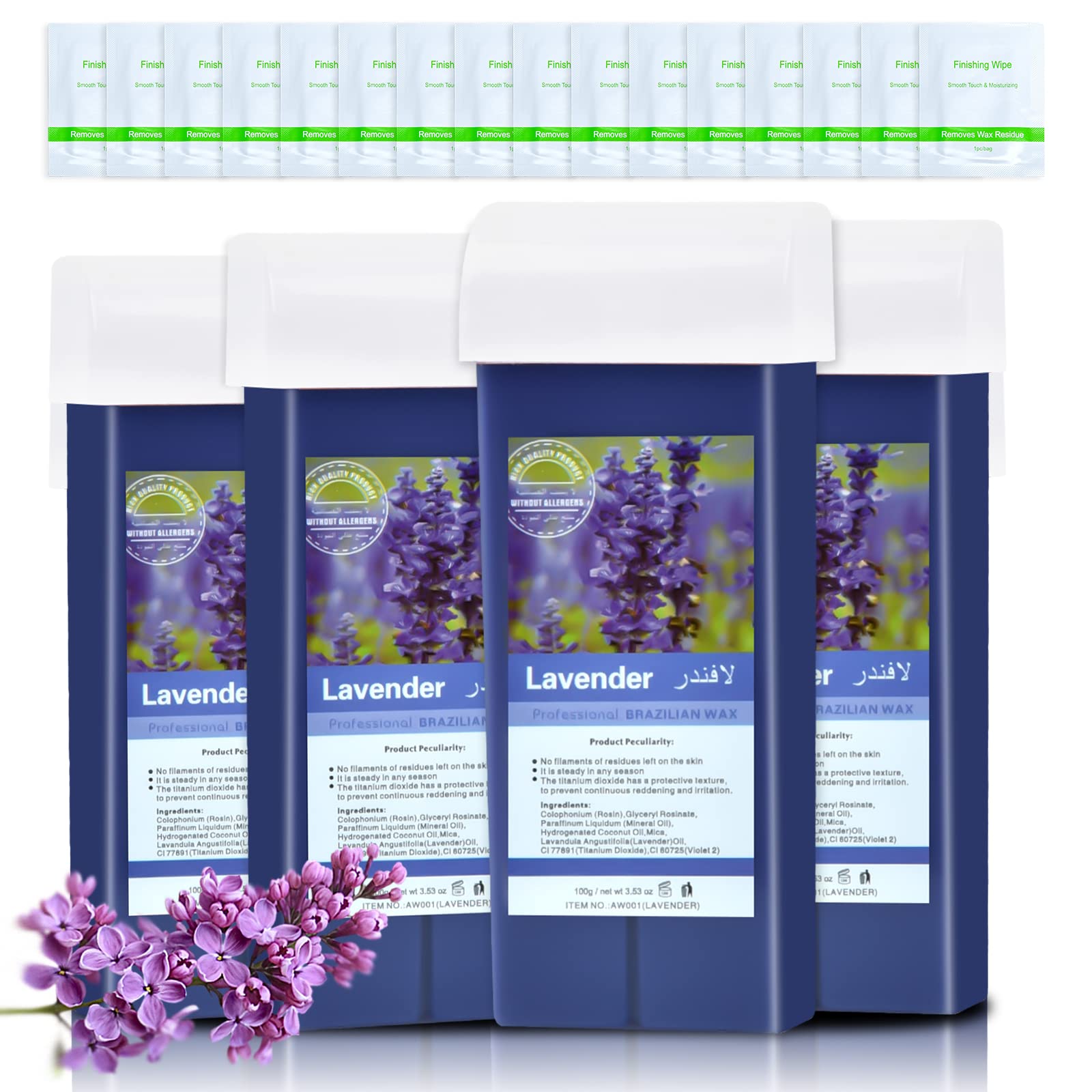 Roll on Wax,Wax Cartridge for Hair Removal,Wax Roller Refill for Arms Legs Hands Toes Back Chest Heated Roller Kit 3.52 Ounce (4 pack)