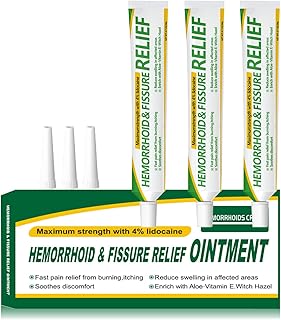 Hemorrhoid & Fissure Relief Ointment (20g*3 Tubes)–Maximum Strength Hemorrhoid Cream, Fast Itching Burning Swelling Relief, Herbs Fast Acting Ingredients. 2.13 oz.