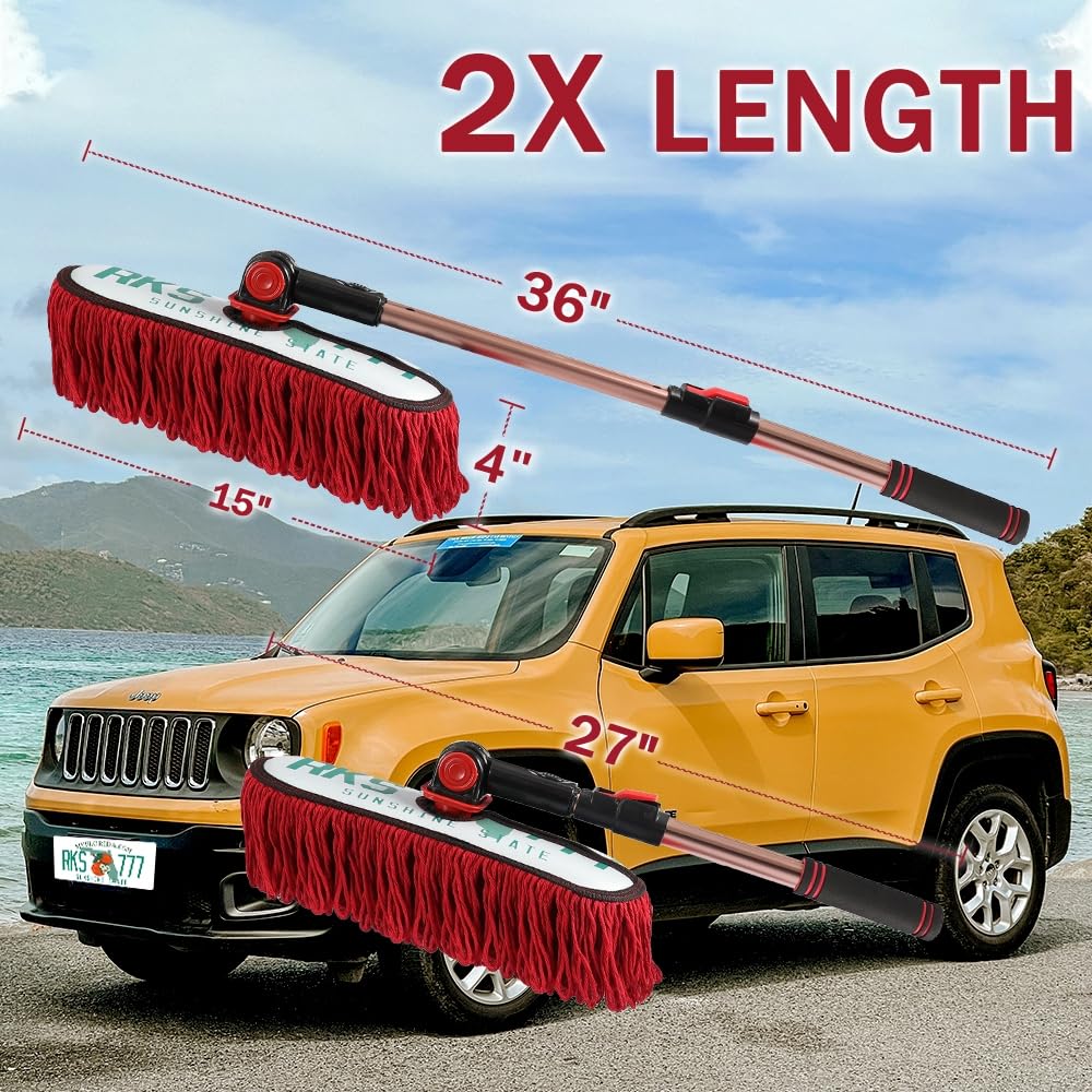 Plumero exterior de coche sin arañazos, mango extensible y de algodón encerado, kit de cepillo para polvo de coche para coche, camión, SUV, RV y motocicleta, plumero para limpieza de