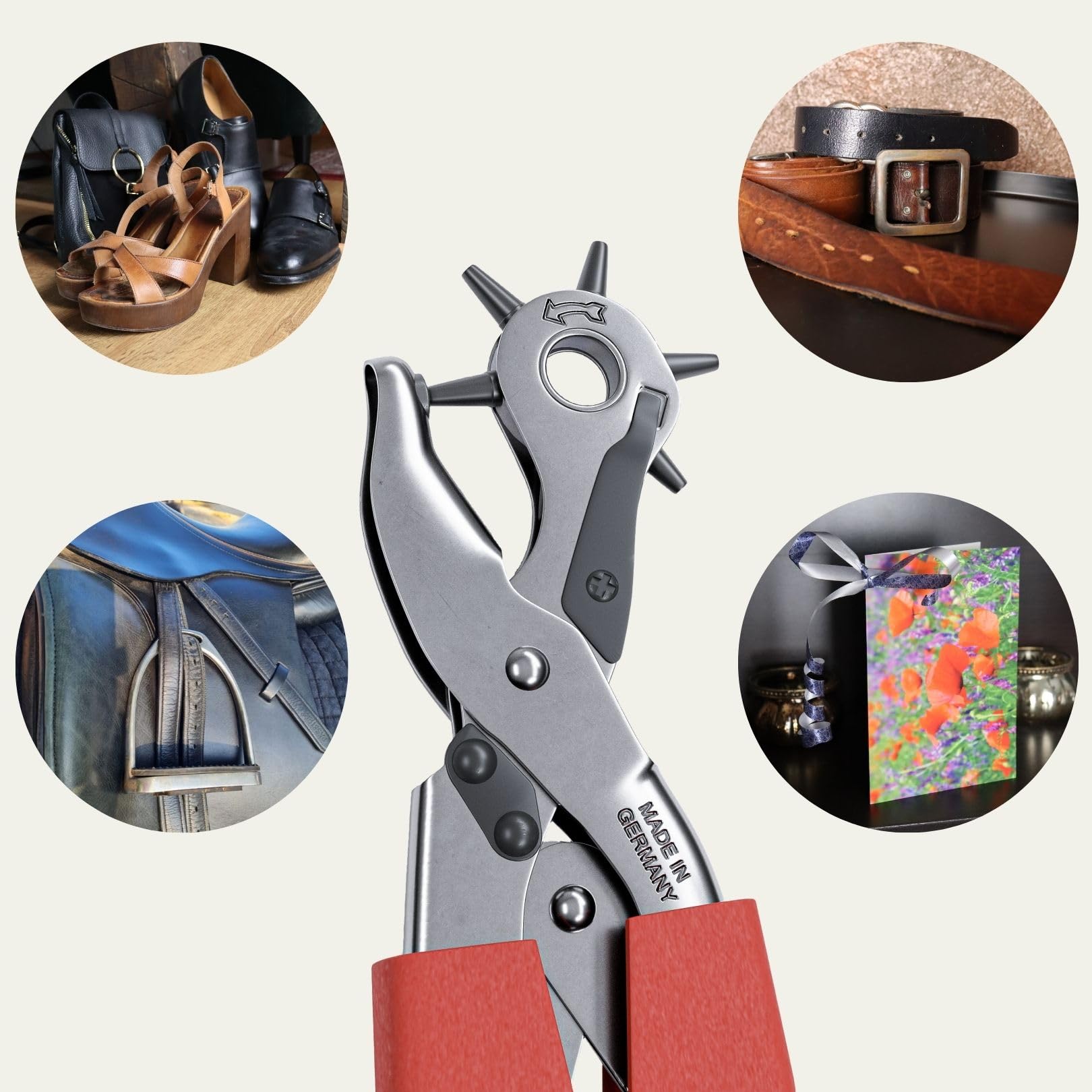 Famex 3519 - Punzonatrice a revolver con sostegno a leva, ca. 70% risparmio di forza - Pinza Fustellatrice Fori