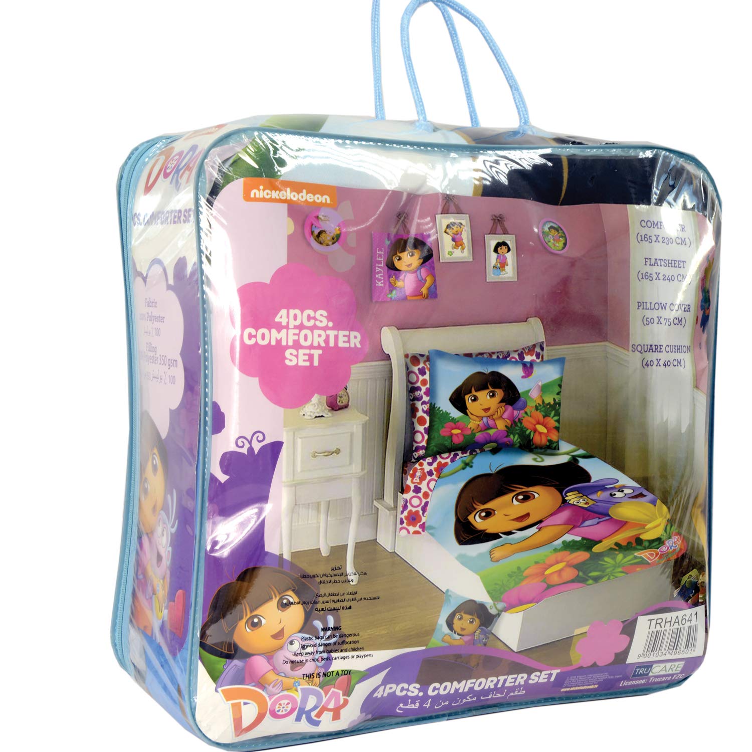 Nickloden Bedding Set for Kids, Dora- 4 Pieces (1 Comforter, 1 Bedding Sheet, 1 Pillow, 1 Pillow Case), Nicklodeon