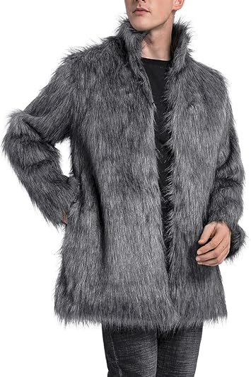 Mens Luxury Faux Fur Coats Thicken Open Front Warm Jacket for Men Long Sleeve Overcoat Winter Coat Outwear