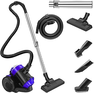 Aspiradora ciclónica sin bolsa, 1000 W, cilindro de aspiradora, potente aspiradora con filtro HEPA, boquilla de suelo para suelos duros y alfombras, capacidad de depósito de polvo de 1,5 litros, radio