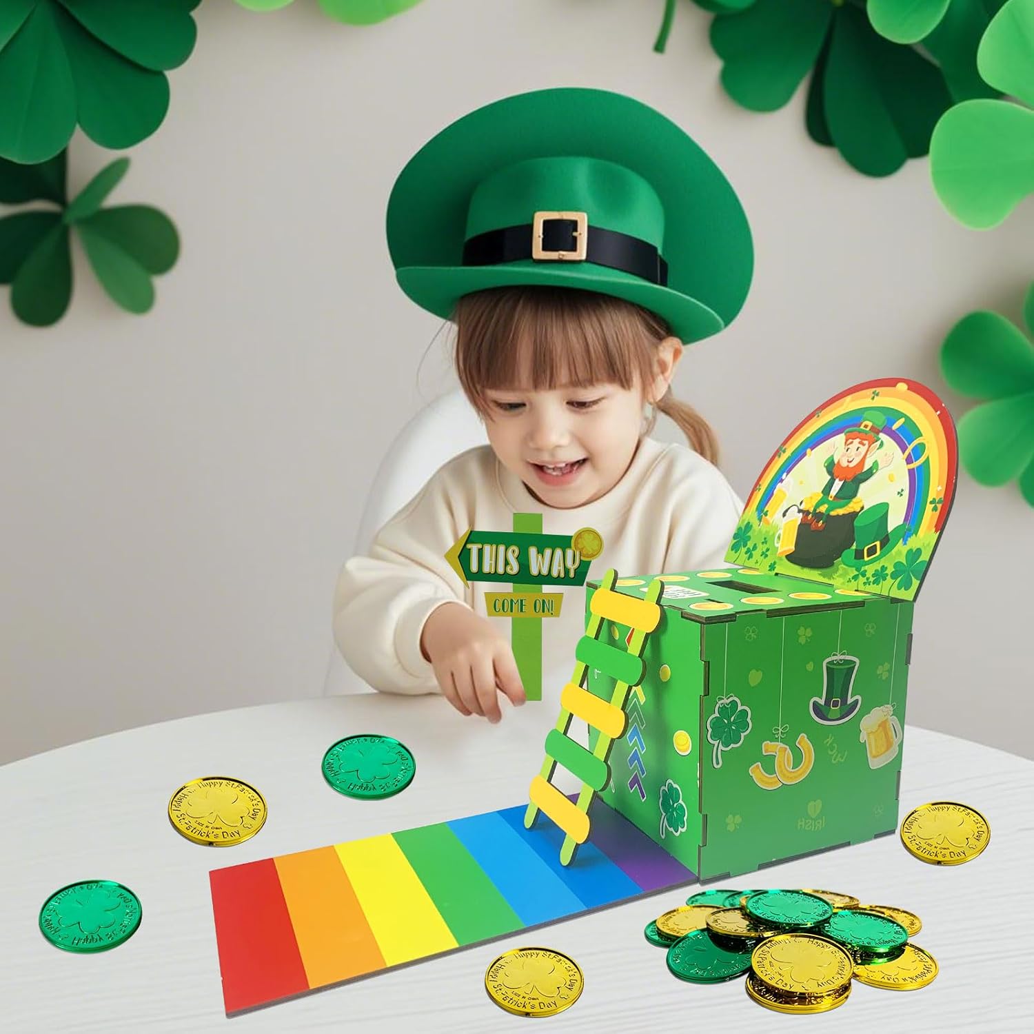 BINGKOU Leprechaun Trap Kit for Kids, Wood DIY Craft Catch a Leprechaun Trap Kit for Kids Classroom Activity Party, St. Patrick's Day Irish Decorations Leprechaun Trap Kit Supplies Toys Crafts Gift