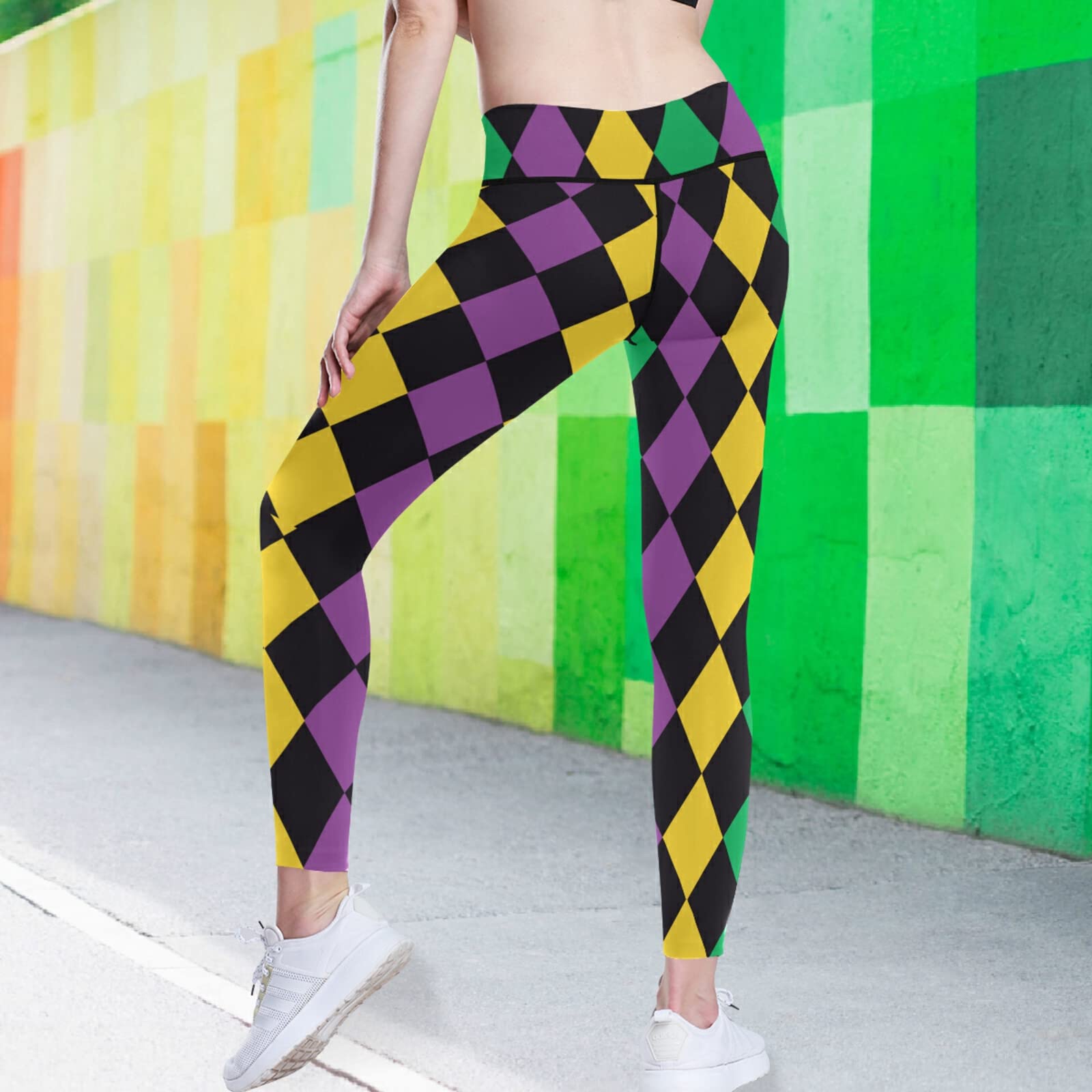 visesunny High Waist Yoga Pants with Pockets Mardi Gras Tummy Control Workout Running Yoga Leggings for Women