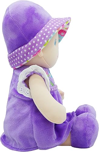 Miniatura 5 de June Garden Dolly Laura suave de 12 pulgadas - Muñeca suave de peluche para niñas de 1 2 3 años vestido morado