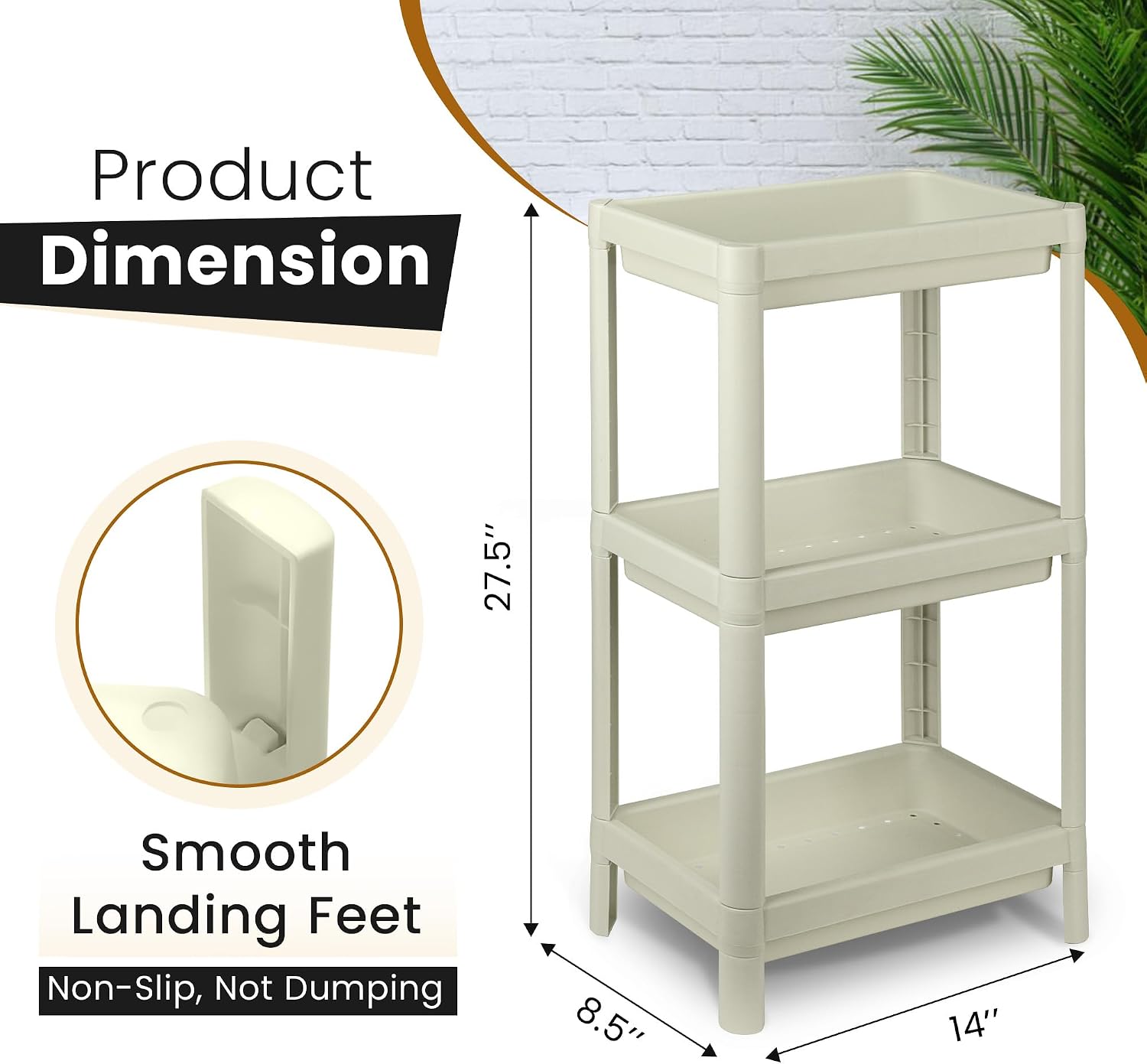 DecorRack 3-Tier Storage Shelf, Freestanding Utility Rack, White (1 Pack)
