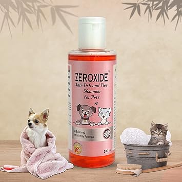ZEROXIDE Anti - Tick and Flea Shampoo for Pets, 200 ml, Apple Fragrance, pH Balanced, Pet Friendly Formula, Gentle and Natural Pet Shampoo, Dog Shampoo, Cat Shampoo