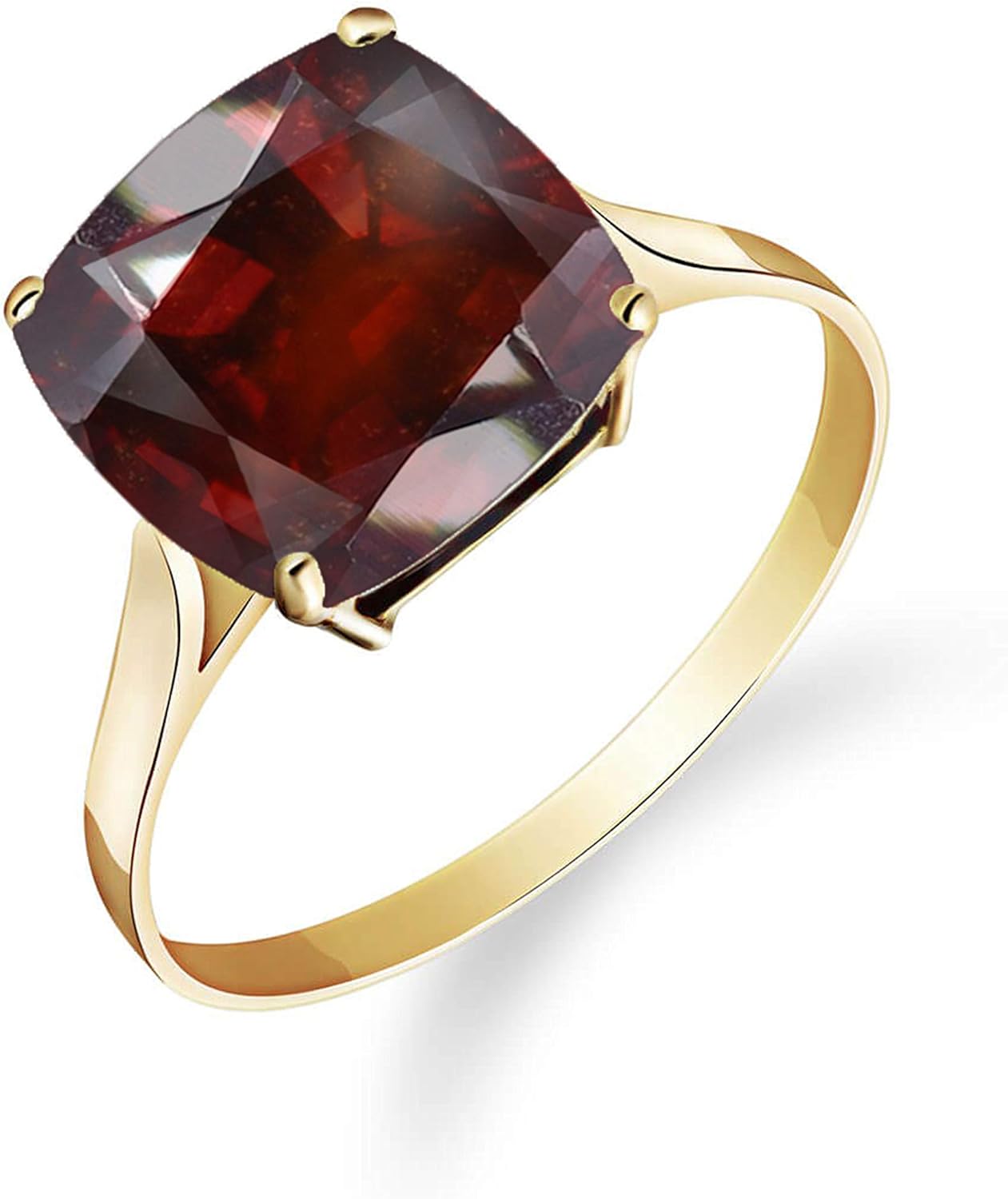 Galaxy Gold GG 14K Solid Yellow Gold Natural Garnet Checkerboard Cut Ring for Women, January Birthstone