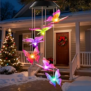 Christmas Stocking Stuffers for Women Mom Grandma Birthday, White Elephant Gifts for Adults, Winzwon Solar Lights Outdoor Wind Chimes for Garden Yard Patio Porch Decor Hanging Butterfly Decorations