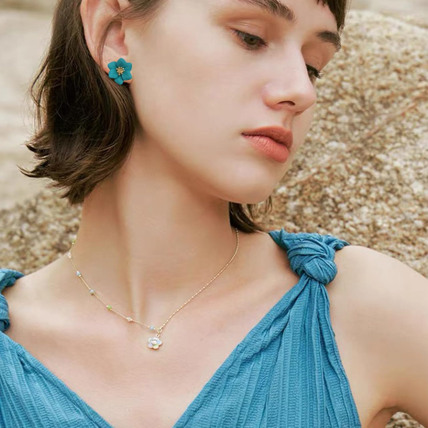 GPASTG Bohemian Tiny Daisy Flower Dangle Drop Earrings Boho Matte Painted Metal Floral Stud Earring For Women Lover and Friends - Image 2