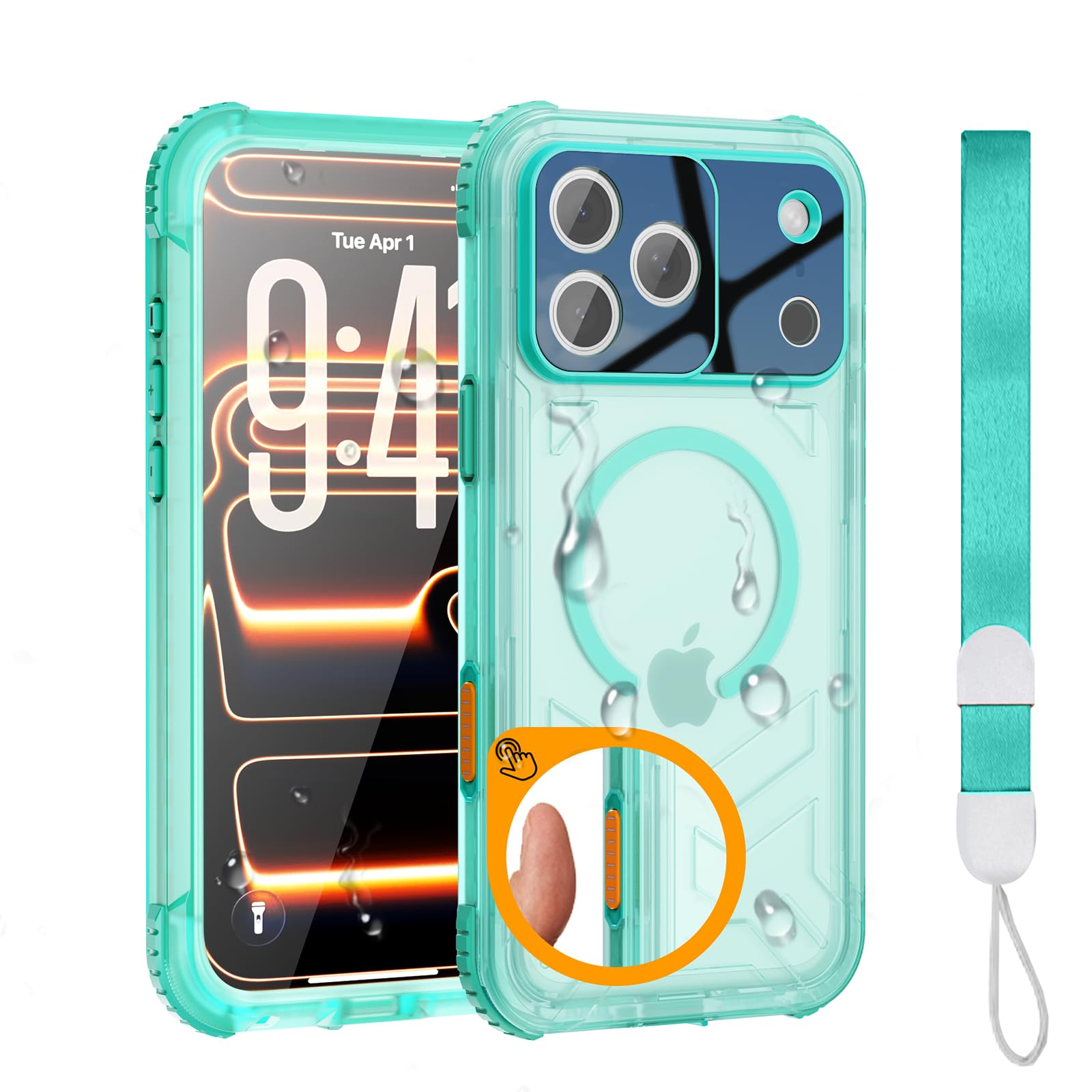 Funda impermeable para iPhone 17 Pro, compatible con Magsafe, IP68, cuerpo completo, a prueba de golpes, a prueba de polvo, control de cámara integrado y protector de pantalla, 15 pies, militar