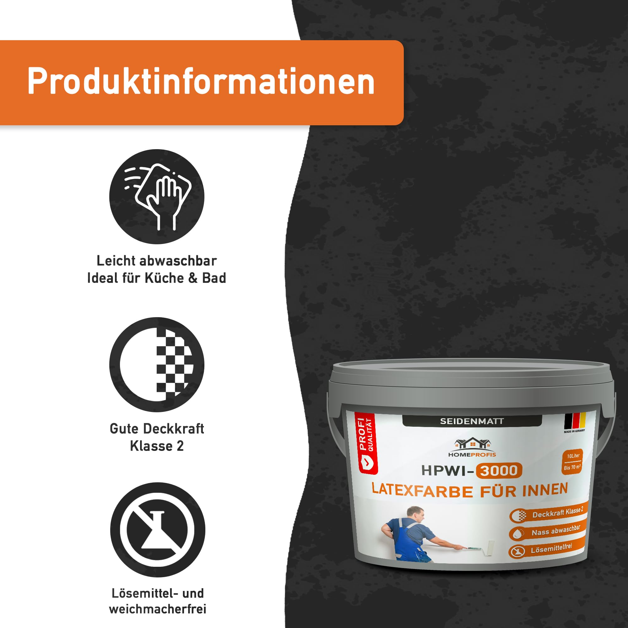 Home Profis® Latexfarbe weiß | abwaschbare Wandfarbe Innen | Hervorragende Deckkraft | Zum Färben & Ausbessern | Geruchsarm | Stumpfmatt | Profi Qualität | HPWI-3000 (10 Liter | Bis 70 m²)