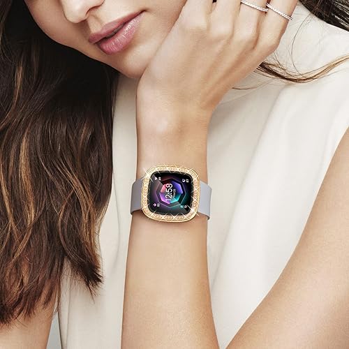 Miniatura 4 de RICHONE - Funda protectora de pantalla de TPU suave, resistente a los arañazos, marco de diamante de cristal brillante para mujer (para reloj