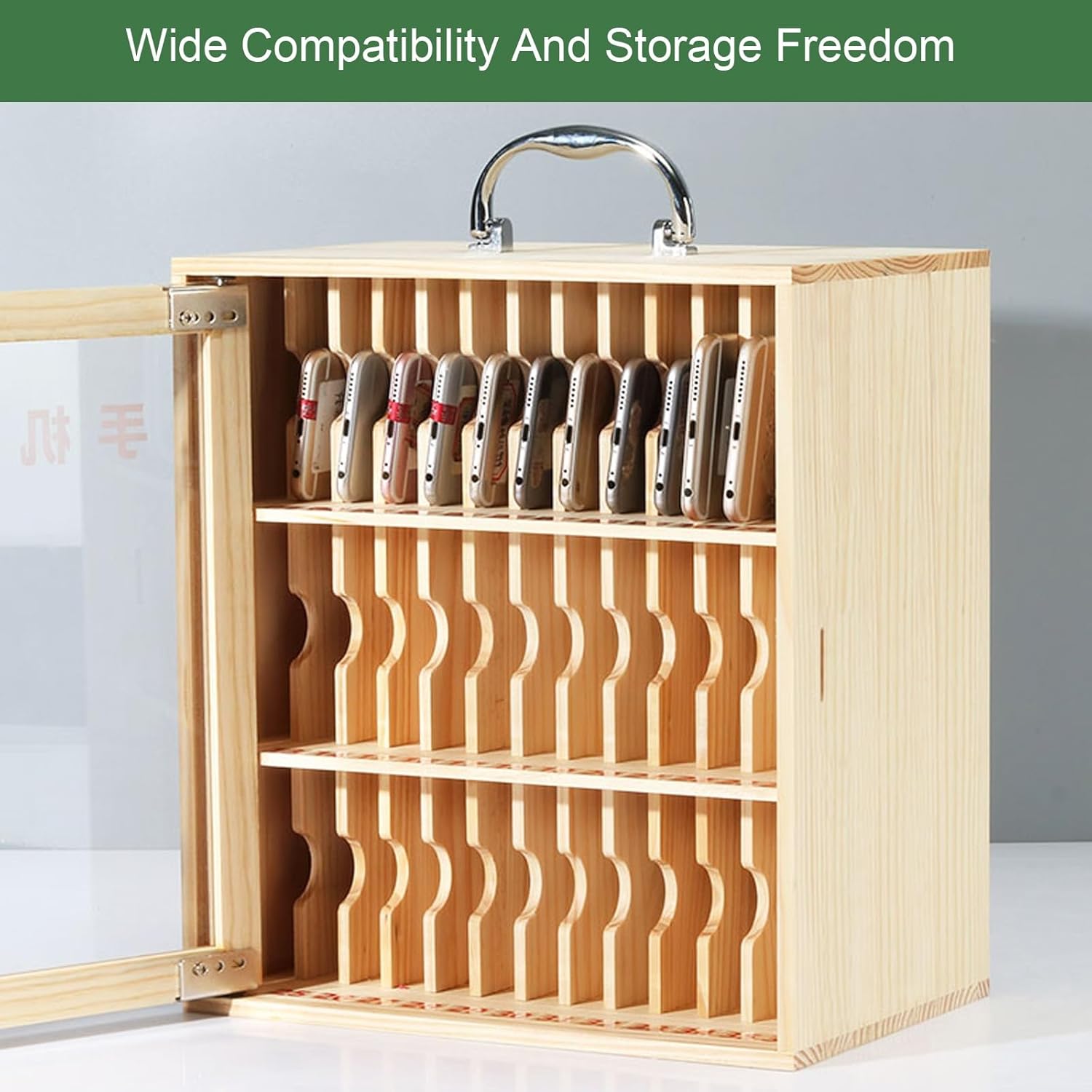 携帯電話ホルダー 教室用 木製携帯電話収納キャビネット ポケットチャート 教室用 ロック付き 学校用(36slots)