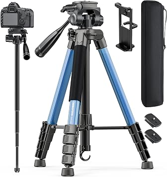 CAMBOFOTO 73" Camera Tripod and Monopod, Aluminum Tripod Stand/Navy Blue