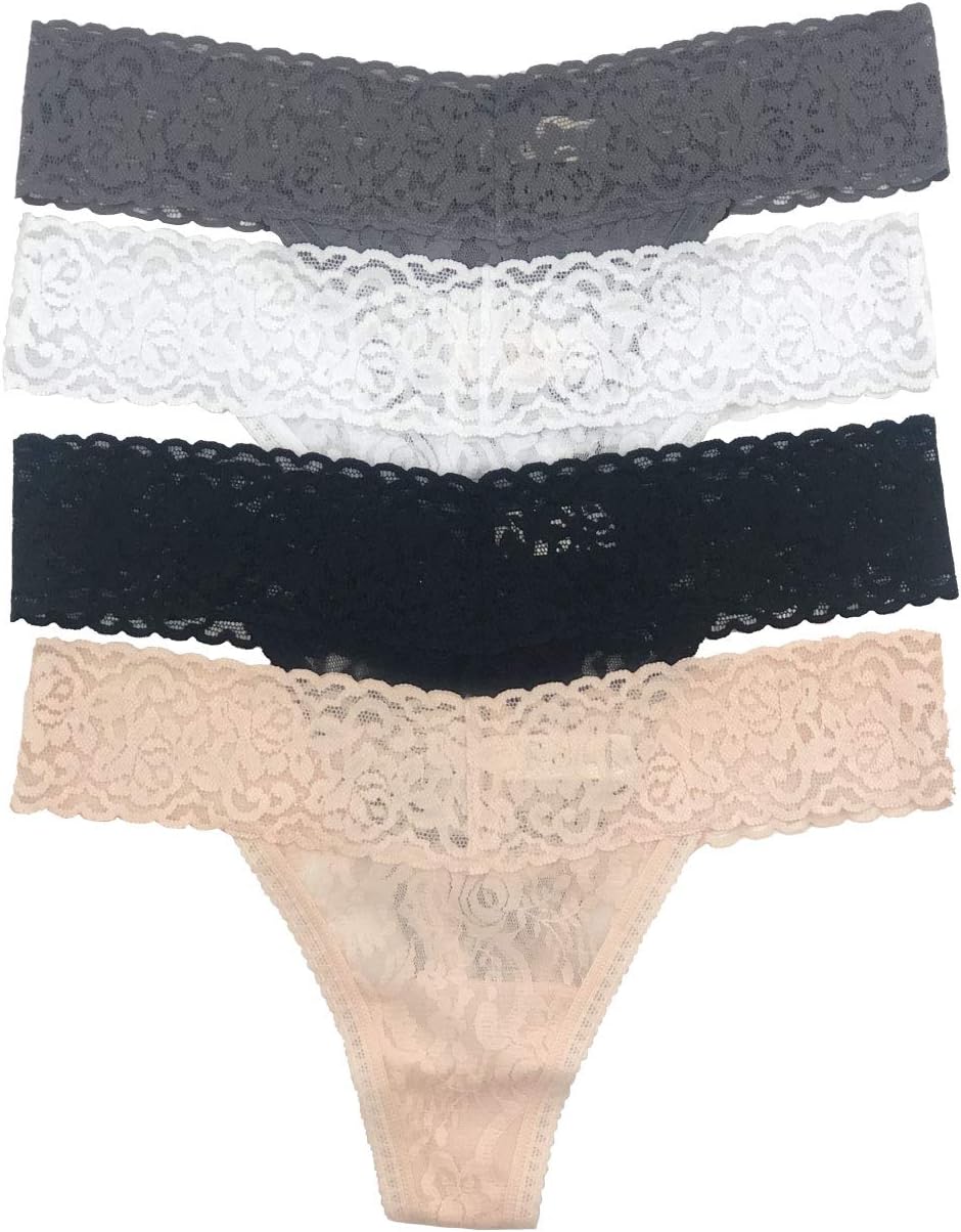 Felina Women's Floral Lace Low Rise Thong 4-Pack (S/M)
